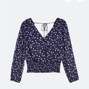 Floral Print Navy Blue Women's Top
